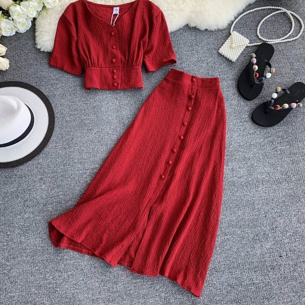 Vintage Givenchy skirt / sweater set RED small xs